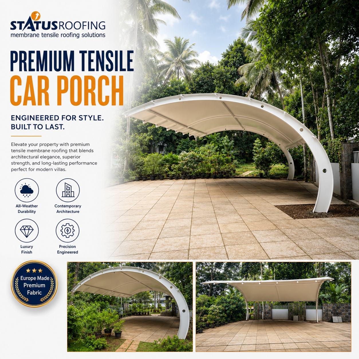 Luxury Double Pillar Car Porch Kerala