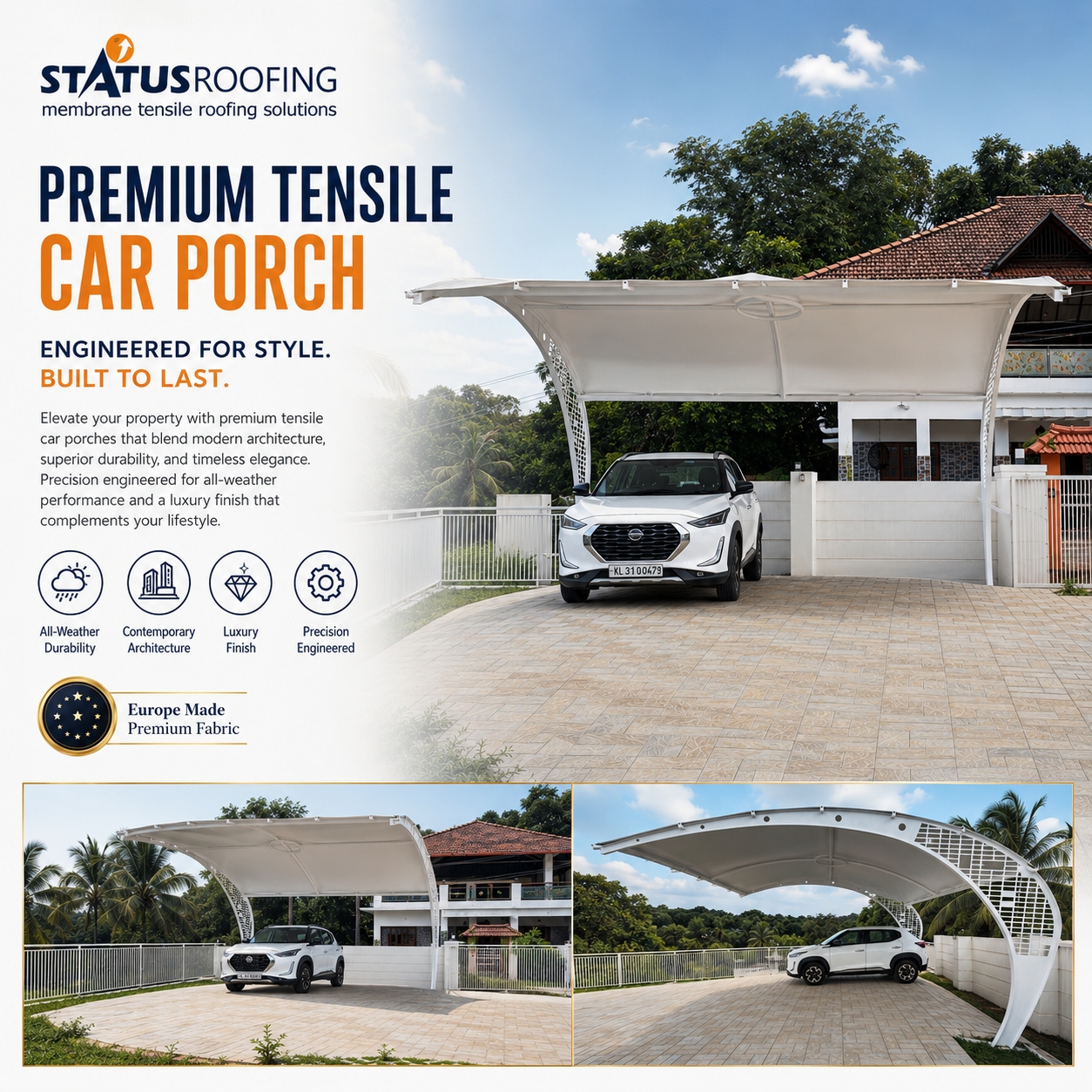Double Pillar Car Porch Status Roofing