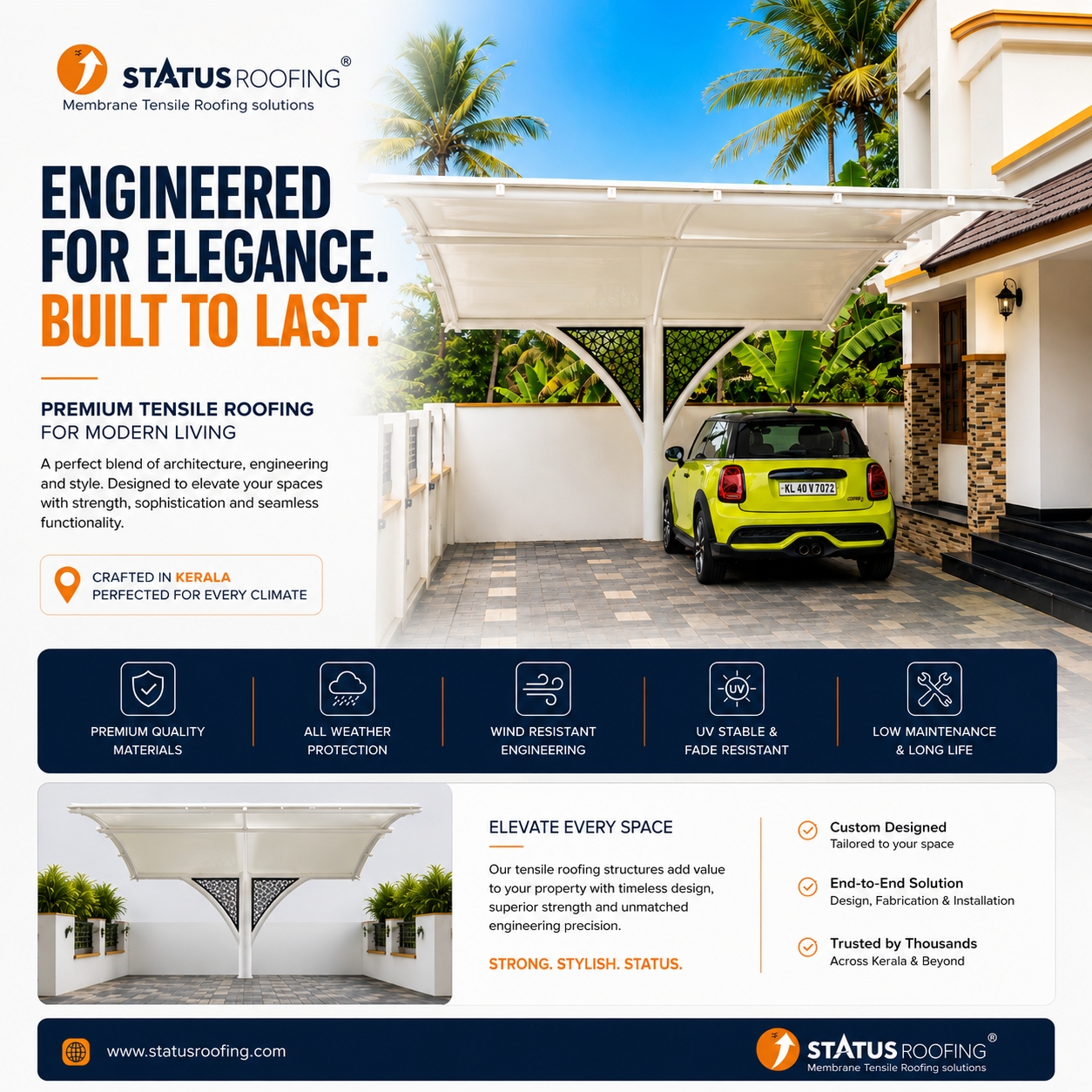 Minimalist Single Pillar Cantilever Car Porch Kottayam